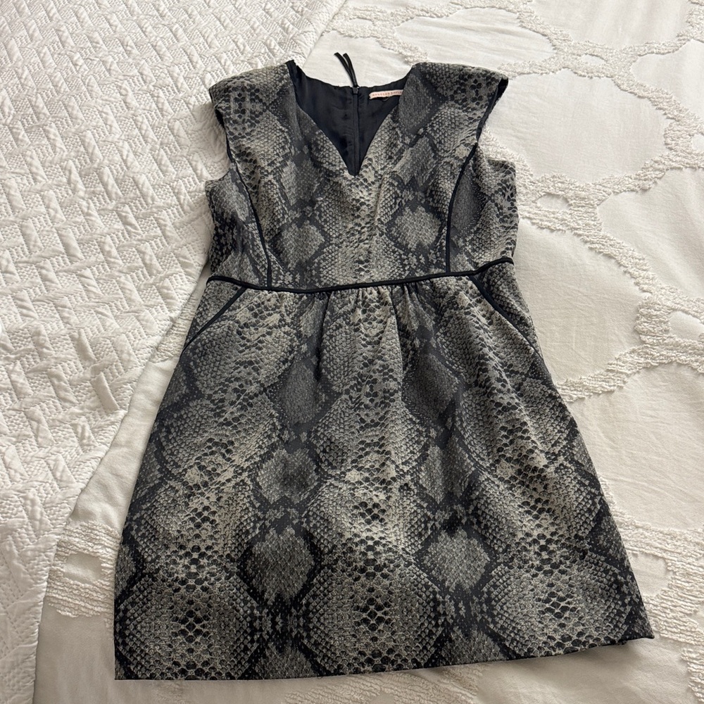 Rebecca Taylor Black and Gray Snake Print Midi Dress